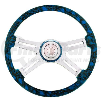 United Pacific 88318 Steering Wheel - 18" 4 Spoke Skull, with Matching Skull Horn Bezel, Blue