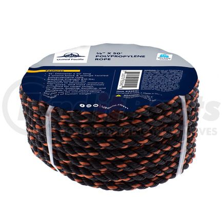 United Pacific 92041 Rope - 3/8" x 50' 3-Strand, Twisted, Black & Orange, Polypropylene