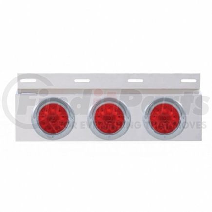 United Pacific 61706 Mud Flap Hanger - Mud Flap Plate, Top, Stainless, with Three 10 LED 4" Lights & Visors, Red LED/Red Lens