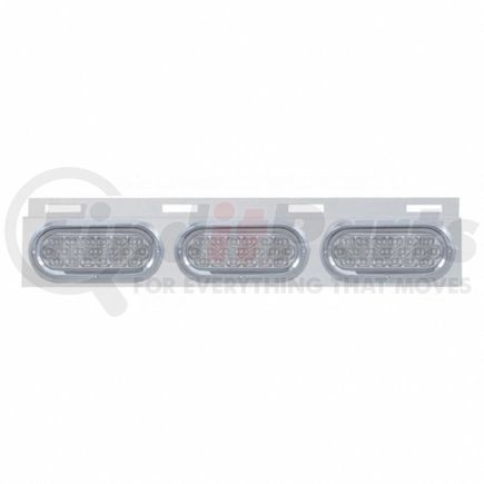 United Pacific 61711 Mud Flap Hanger - Mud Flap Plate, Top, Stainless, with Three 19 LED 6" Oval Lights & Visors, Red LED/Clear Lens