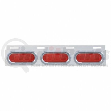 United Pacific 61710 Mud Flap Hanger - Mud Flap Plate, Top, Stainless, with Three 19 LED 6" Oval Lights & Visors, Red LED/Red Lens