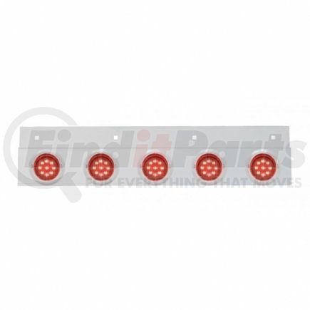 United Pacific 61716 Mud Flap Hanger - Mud Flap Plate, Top, Stainless, with Five 9 LED 2" Lights & Visors, Red LED/Red Lens