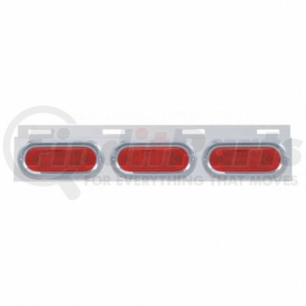 United Pacific 61712 Mud Flap Hanger - Mud Flap Plate, Top, Stainless, with Three 12 LED Lights & Visor, Red LED/Red Lens