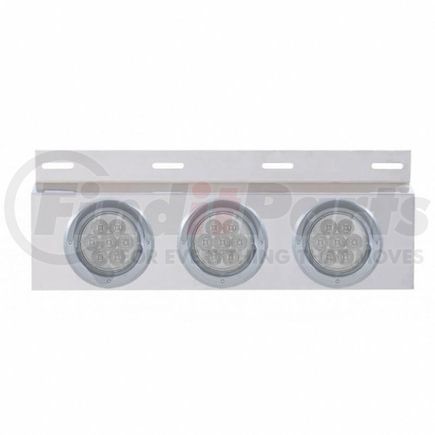 United Pacific 61759 Mud Flap Hanger - Mud Flap Plate, Top, Stainless, with Three 7 LED 4" Lights & Visors, Red LED/Clear Lens