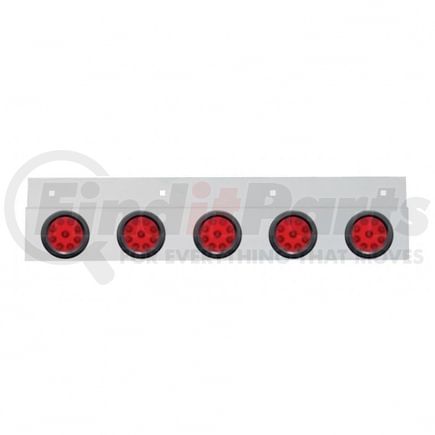 United Pacific 63718 Mud Flap Hanger - Mud Flap Plate, Top, Stainless, with Five 9 LED 2" Reflector Lights & Grommets, Red LED/Red Lens