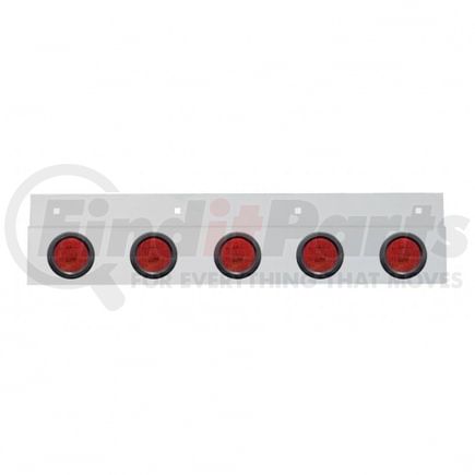 United Pacific 63716 Mud Flap Hanger - Mud Flap Plate, Top, Stainless, with Five 9 LED 2" Lights & Grommets, Red LED/Red Lens