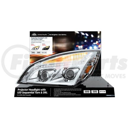 United Pacific 99232 Headlight Assembly - Modular Display, Steel, Black Base, LED Projector, for Freightliner Cascadia