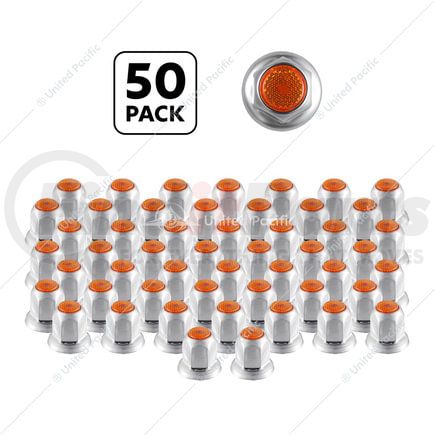 United Pacific 10038P50 Wheel Lug Nut Cover - 33mm Nut Size, 2" Height, Chrome Steel, Amber, Standard Shape