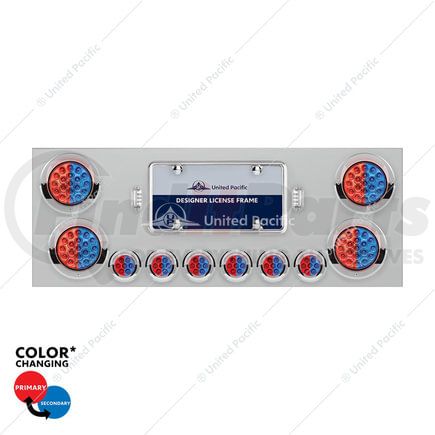 United Pacific 34108 License Plate Light Panel - 34" Wide, SS, 4x 4" (19) LED & 6x 2" (7) LED, Red and Blue