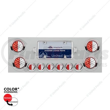 United Pacific 34111 License Plate Light Panel - 34" Wide, SS, 4x 4" (19) LED & 6x 2" (7) LED, Red and White