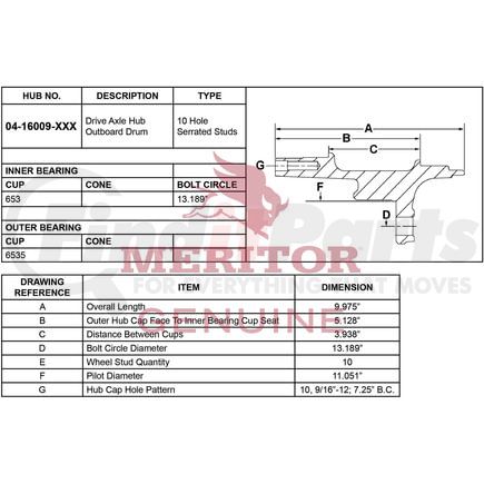 Meritor 0416009002 Air Brake - Hub Assembly