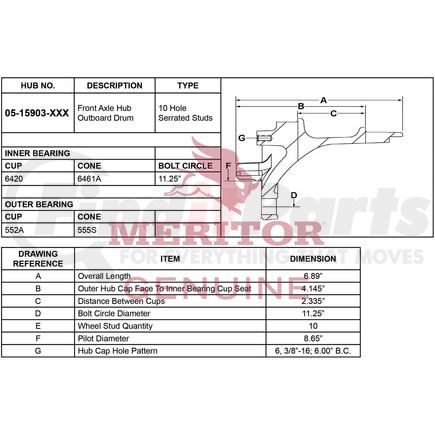 Meritor 0515903030 Air Brake - Hub Assembly