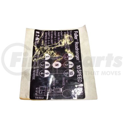 Fuller 19302 Manual Transmission Shift Pattern Label