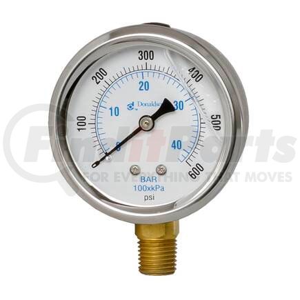 Donaldson P562731 Hydraulic Pressure Gauge - 2.80 in. dia., Bottom, 1/4 NPT thread size, BAR: 0 - 40 / PSI: 0 - 600 Pressure Range