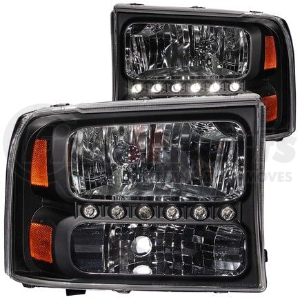 Anzo 111106 Crystal Headlight Set; Clear Lens; Black Housing; w/1 pc. LED Strip; Pair;