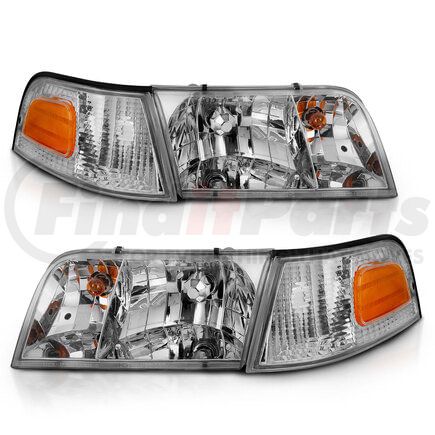 Anzo 121556 Crystal Headlight Set; Clear Lens; Chrome Housing; w/Bumper Light OE; Pair;