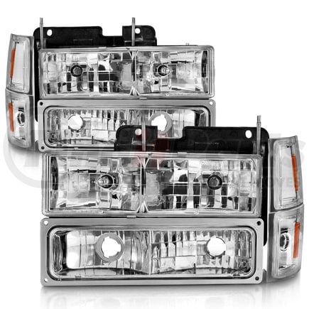 Anzo 111506 Crystal Headlight Set; Chrome Housing; w/Signal & Side Markers; 8 PCS; Pair;