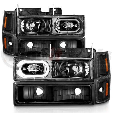 Anzo 111507 Crystal Headlight Set; Black Housing; w/Signal & Side Markers; 8 PCS; Pair;