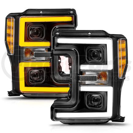 Anzo 111577 LED Projector Headlight; Clear Lens; Black Housing; w/Light Bar Switchback; Pair;