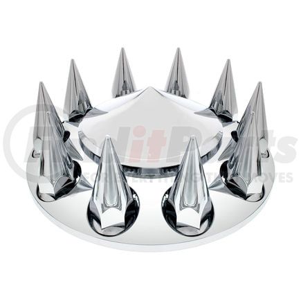 United Pacific 10241 Axle Hub Cover - Front, Chrome, Pointed, with 33mm Spike Thread-On Nut Cover