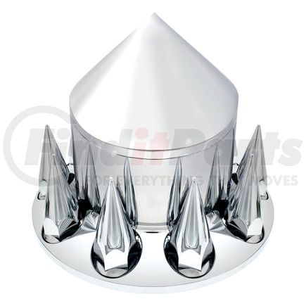 United Pacific 10243 Axle Hub Cover Kit - Rear, Chrome, Spike, with 33mm Spike, Thread-On