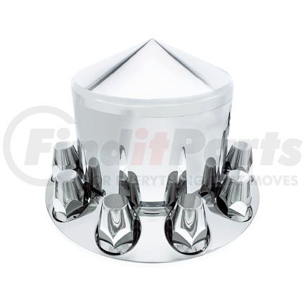 United Pacific 10261 Axle Hub Cover - Axle Cover, Rear, Chrome, Pointed, with 33mm Nut Cover, Thread-On