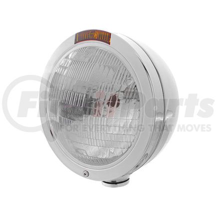 United Pacific 31195 Headlight - RH/LH, 7", Round, Polished Housing, H6024 Bulb, with Bullet Style Bezel, with Incandescent Amber Turn Signal Light