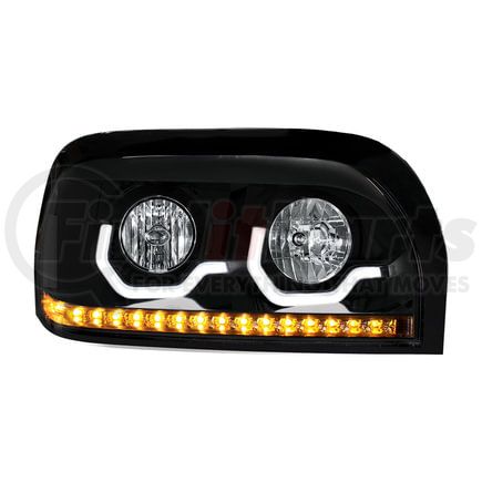 United Pacific 31206 Blackout Headlight with LED Turn Signal / Light Bar for 1996-2010 Freightliner Century - Passenger Side