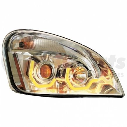 United Pacific 31227 Chrome Projection Headlight with DF Amber LED Position Light for 2008-207 FL Cascadia - Passenger Side