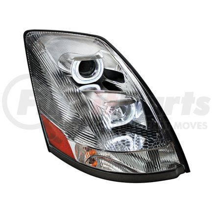 United Pacific 31264 Chrome Projection Headlight with White LED Light Bar for 2003-2017 Volvo VN/VNL - Passenger Side