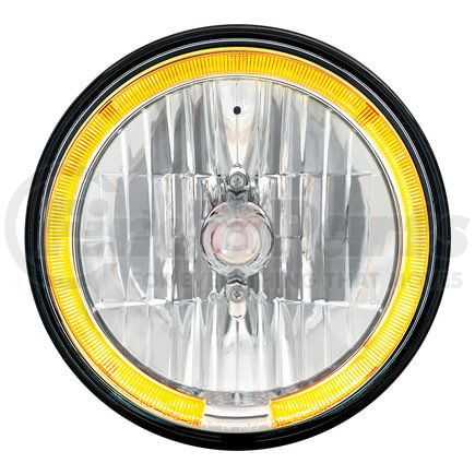 United Pacific 31284 7" Round Crystal Halogen Headlight with Amber LED Halo Ring and Glass Lens