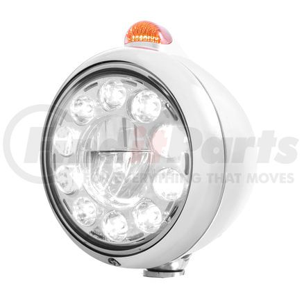 United Pacific 31562 Guide Headlight - 1 High Power, LED, 682-C Style, RH/LH, 7", Round, Polished Housing, with 5 LED Dual Mode Signal Light, with Amber Lens