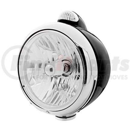 United Pacific 31561 Guide Headlight - 682-C Style, RH/LH, 7", Round, Powdercoated Black Housing, Crystal H4 Bulb, with Amber 5 LED Signal Light, with Clear Lens