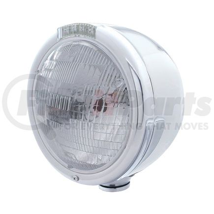 United Pacific 31723 Headlight - Half-Moon, RH/LH, 7", Round, Polished Housing, H6024 Bulb, with 4 Amber LED Signal Light with Clear Lens