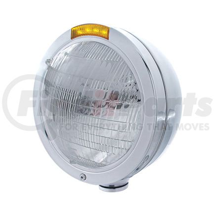 United Pacific 31734 Headlight - RH/LH, 7", Round, Polished Housing, 6014 Bulb, with Bullet Style Bezel, with 4 Amber LED Signal Light with Amber Lens