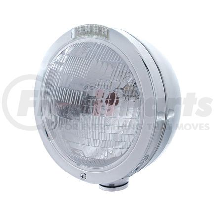 United Pacific 31738 Headlight - RH/LH, 7", Round, Polished Housing, H6024 Bulb, with Bullet Style Bezel, with 4 Amber LED Signal Light with Clear Lens