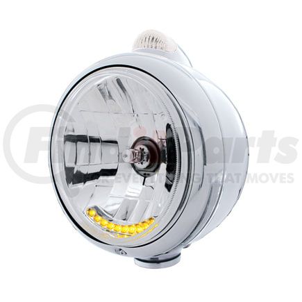 United Pacific 32037 Guide Headlight - 682-C Style, RH/LH, 7", Round, Polished Housing, H4 Bulb, with 10 Amber LED Accent Light and Top Mount, Dual-Function 6 LED Light, Clear Lens
