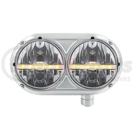 United Pacific 32141 Headlight Assembly - RH, LED, 5-3/4", Polished Housing, High/Low Beam, with Amber LED Position Light Bar