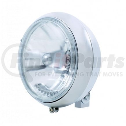 United Pacific 32168 Headlight - Motorcycle, RH/LH, 7", Round, Chrome Housing, Crystal H4 Bulb, with 10 Amber LED Auxiliary Light