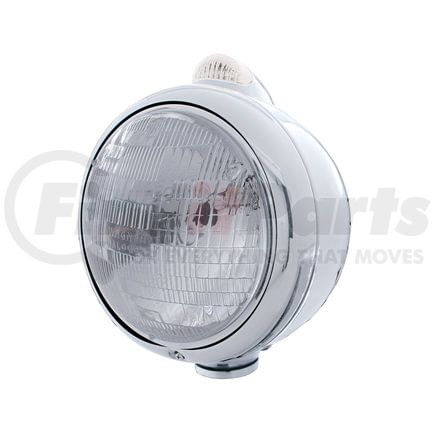 United Pacific 32393 Guide Headlight - 682-C Style, RH/LH, 7", Round, Polished Housing, H6024 Bulb, with Top Mount, 5 LED Dual Mode Signal Light, Clear Lens