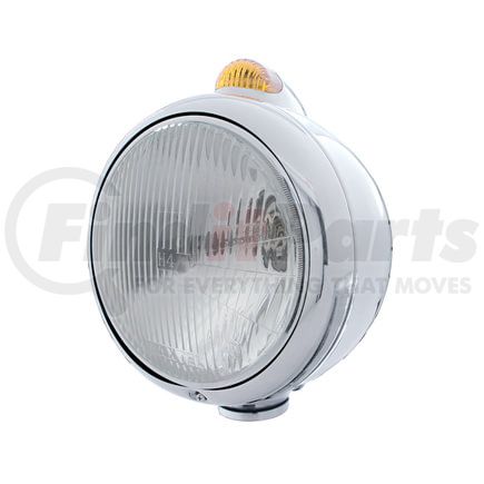 United Pacific 32404 Guide Headlight - 682-C Style, RH/LH, 7", Round, Chrome Housing, H4 Bulb, with Top Mount, 5 LED Dual Mode Signal Light, Amber Lens