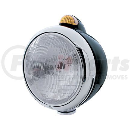 United Pacific 32412 Guide Headlight - 682-C Style, RH/LH, 7", Round, Powdercoated Black Housing, H6024 Bulb, with Top Mount, 5 LED Dual Mode Signal Light, Amber Lens