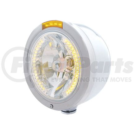 United Pacific 32446 Headlight - Half-Moon, RH/LH, 7", Round, Polished Housing, H4 Bulb, with Bullet Style Bezel, with 34 Bright Amber LED Position Light and 4 Amber LED Dual Mode Signal Light, Amber Lens