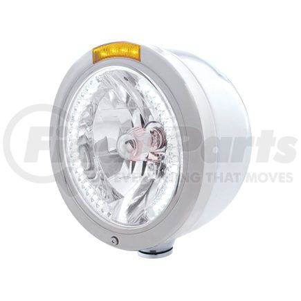United Pacific 32452 Headlight - Half-Moon, RH/LH, 7", Round, Polished Housing, H4 Bulb, with Bullet Style Bezel, with 34 Bright White LED Position Light and 4 Amber LED Signal Light, Amber Lens