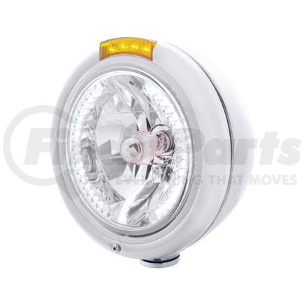 United Pacific 32476 Headlight - RH/LH, 7", Round, Polished Housing, H4 Bulb, with 34 Bright White LED Position Light and 4 Amber LED Signal Light, Amber Lens