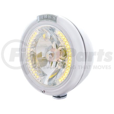 United Pacific 32479 Headlight - RH/LH, 7", Round, Chrome Housing, H4 Bulb, with 34 Bright Amber LED Position Light and 4 Amber LED Dual Mode Signal Light, Clear Lens