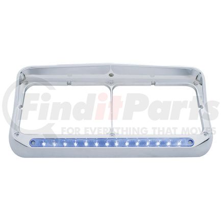 United Pacific 32574 Headlight Bezel - 14 LED, Rectangular, Dual, with Visor, Blue LED/Clear Lens