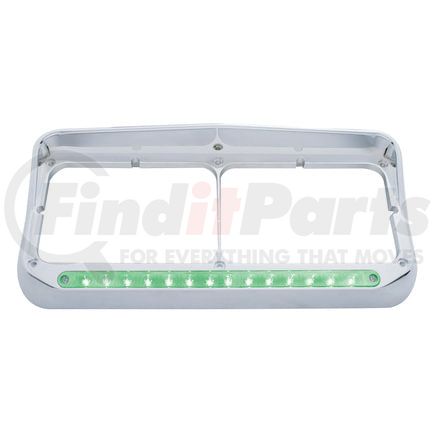 United Pacific 32575 Headlight Bezel - 14 LED, Rectangular, Dual, with Visor, Green LED/Clear Lens
