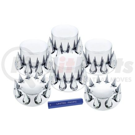 United Pacific 10307 Axle Hub Cover Kit - Chrome, Dome, with 33mm Spike Nut Cover & Nut Cover Tool