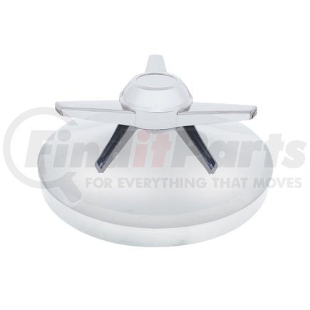 United Pacific 10309 Axle Hub Cap - Rear, 8", Chrome, with 3 Extra Large Bar Straight Spinner
